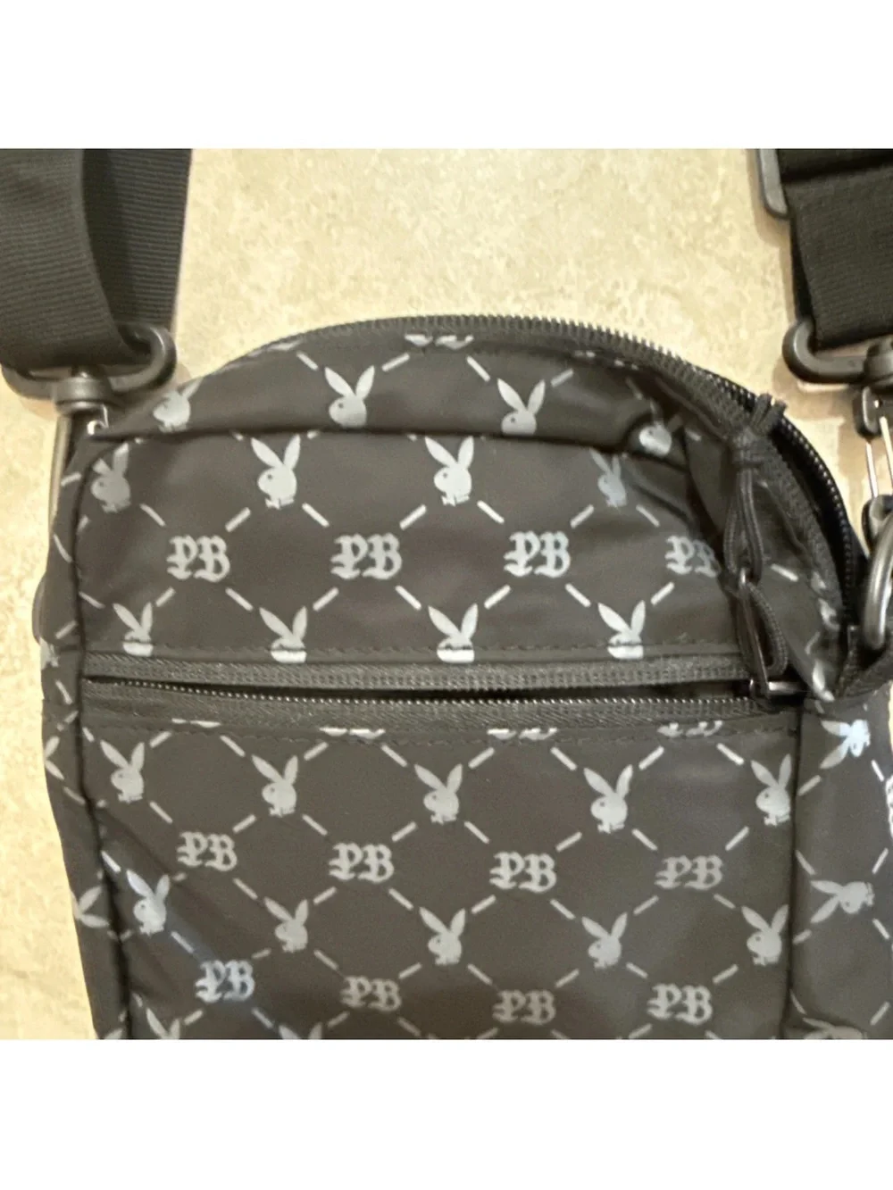 Playboy Black Crossbody Shoulder Bag with Patterned Monogram -PACSUN